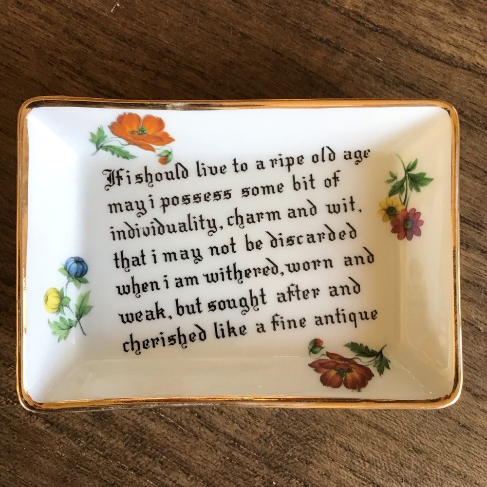 FINAL SALE Vintage Limoges France Porcelain Trinket Dish with Quote re Old Age